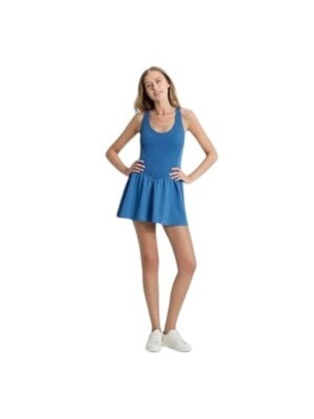 JoyLab Womens Blue Smocked Racerback Athletic Skater Dress XXS